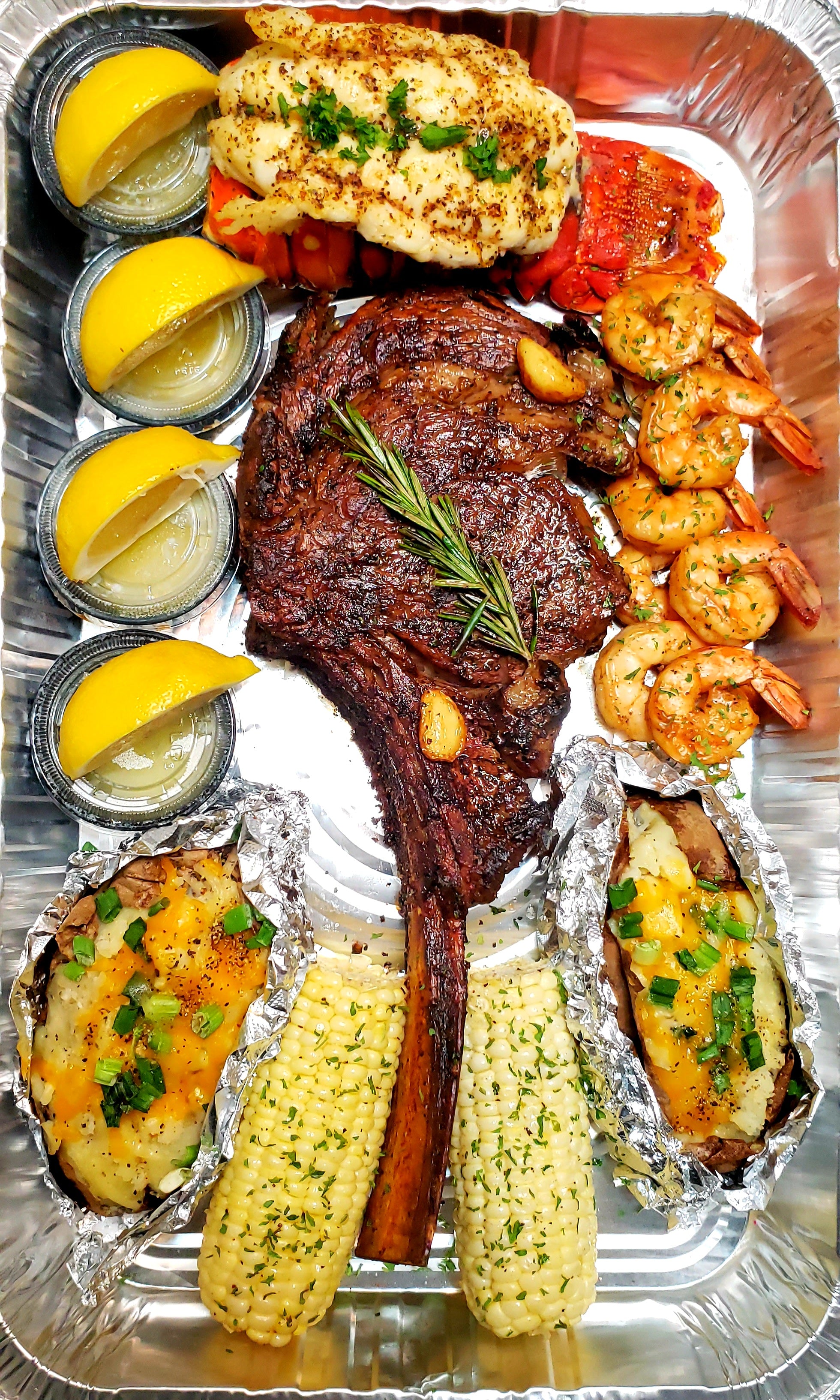 Surf 'N Turf - Tomahawk and Maine Lobster Tails - Vermont Wagyu